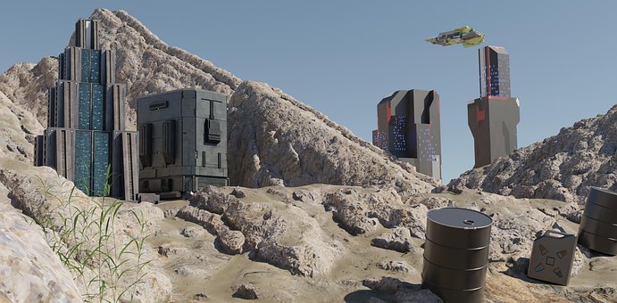 Sci-Fi, Landskap, Fat, Bygninger
