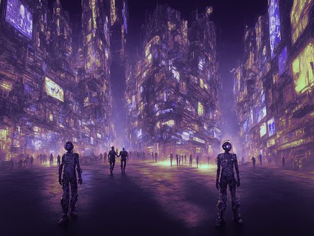 Cyber-Punk, Roboter, Zukünftige Stadt