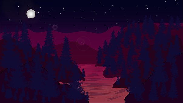 Paisaje, Imagen2D, Montañas, Árbol, Luna