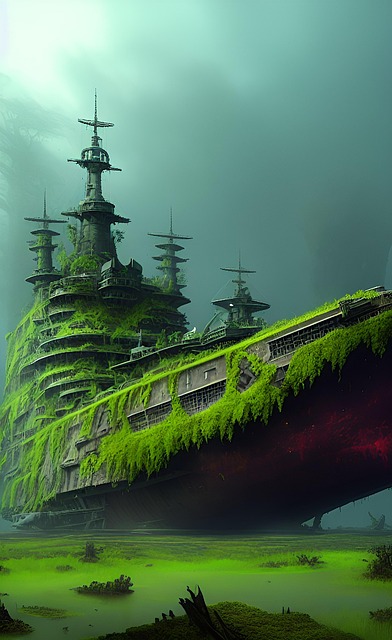 Free ai generated swamp ship illustration