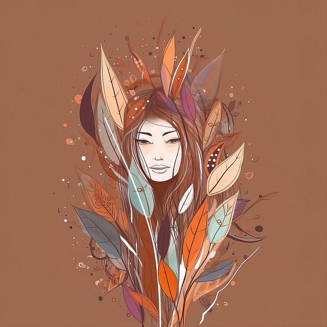 Free woman leaves nature illustration