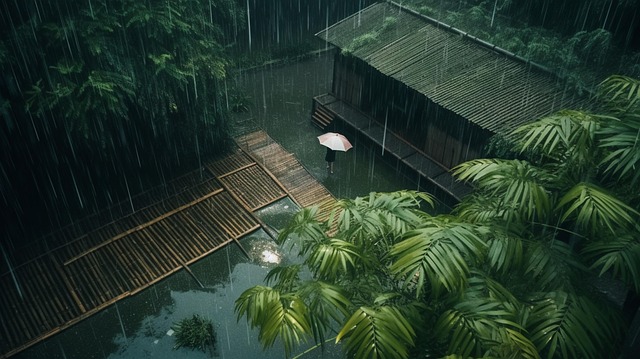 Free bamboo garden rain serene illustration