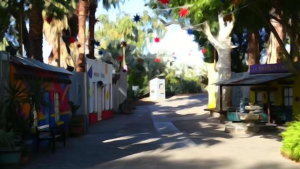 Free Watercolor Village Landscape photo and picture
