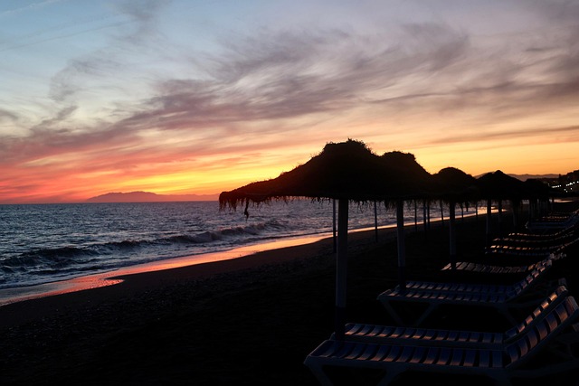 Solnedgang, Hav, Parasol, Skyer