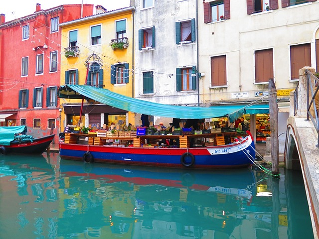 Venecia, Barco, Canal, Mercado, Comida