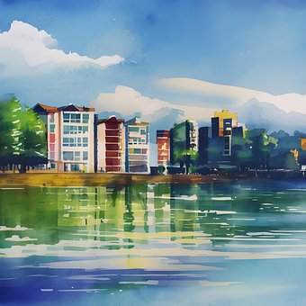 Ai Gerado, Edifícios, Apartamentos, Lago