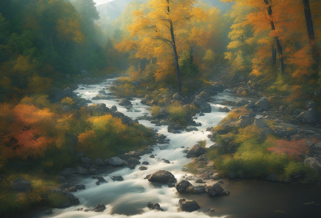 Free river mountains sunset illustration