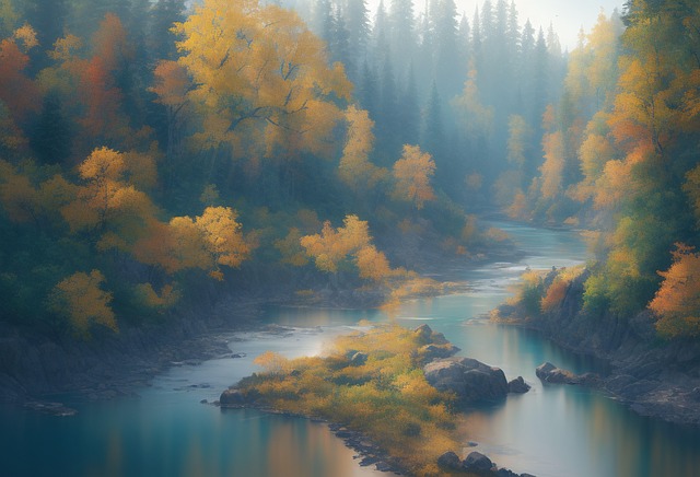 Free river mountains sunset illustration