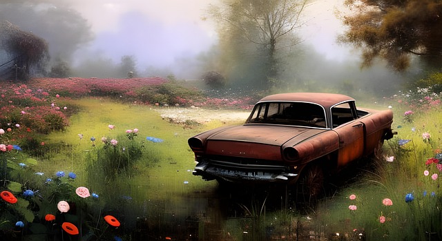Free ai generated car flowers illustration
