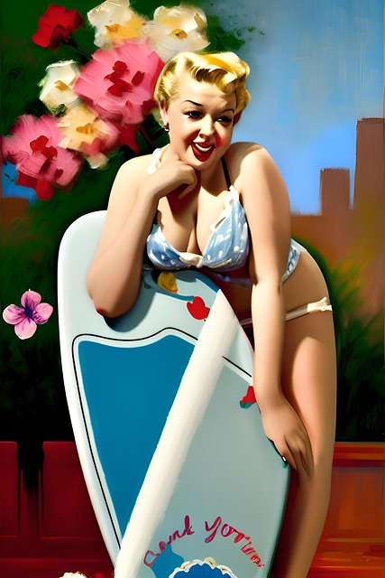 Blondine, Frau, Pinup, Surfen, Blumen