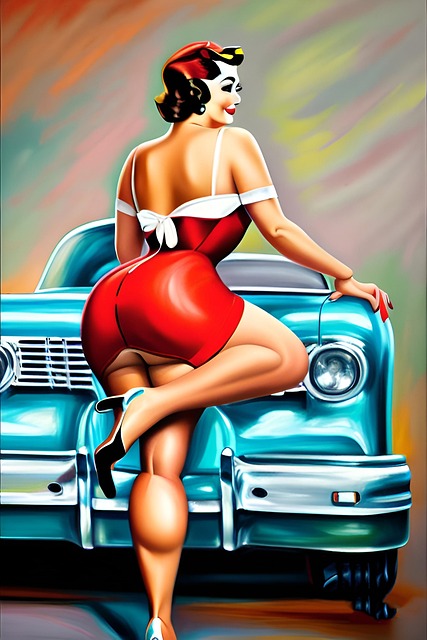 Frau, Wagen, Blaues Auto, Pinup, Beine