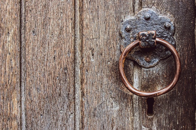 Puerta, Aldaba, Madera, Hierro, Metal