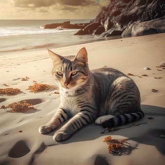 Kat, Hav, Bølger, Alger, Sand, Dyr