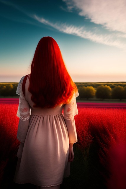 Rødhåret, Kvinde, Blomstereng, Rød