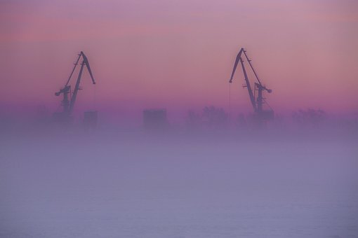 Free Fog Harbor Crane photo and picture