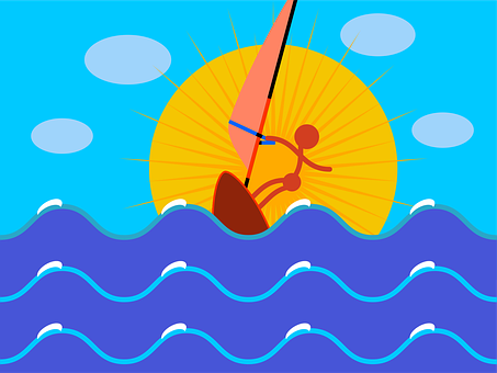 Windsurf, Mar, Ondas, Sol, Surfando