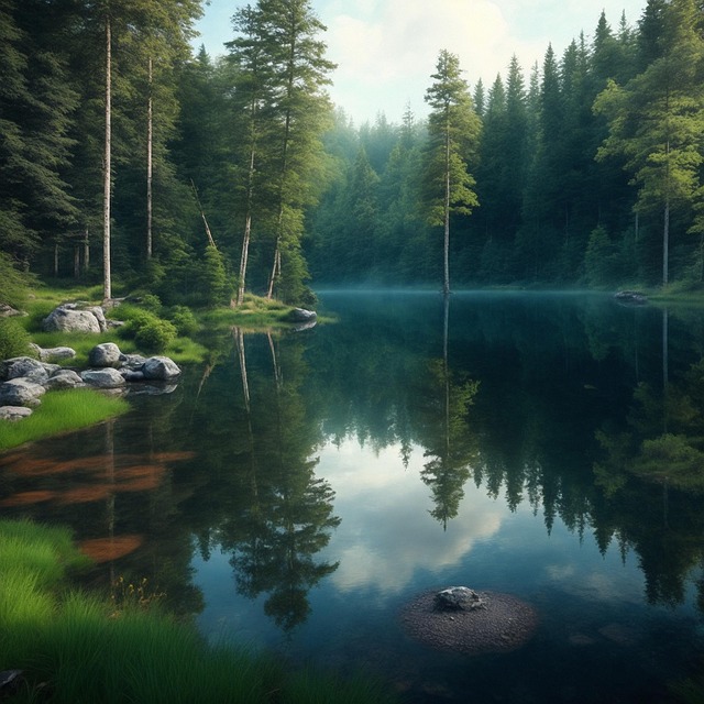 Free ai generated waldsee forest illustration