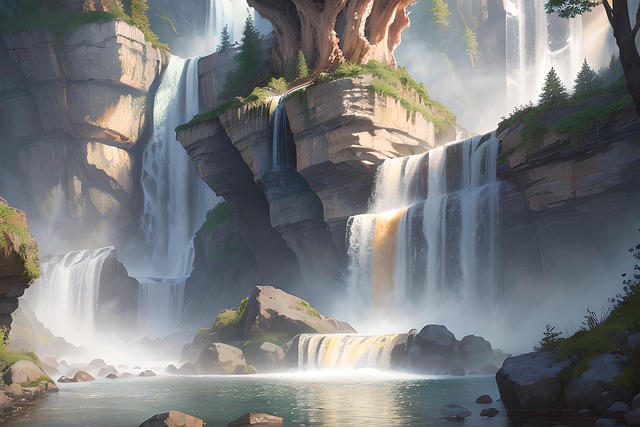 Ai Generiert, Wasserfall, Cliff