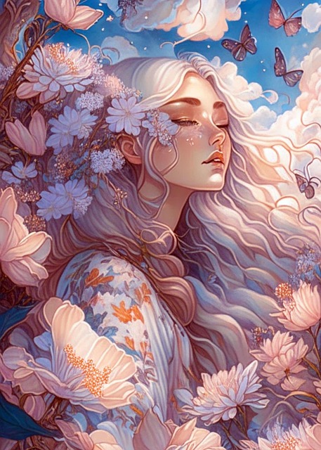 Mujer, Anime, Flores, Flor, Mariposas