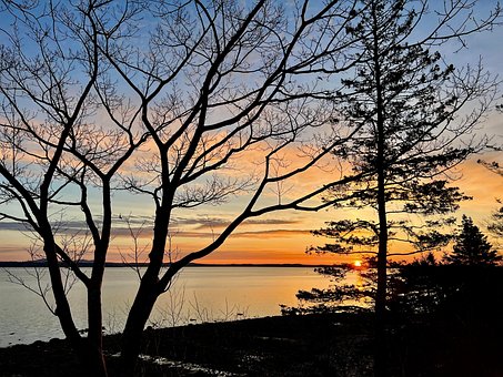 Solopgang, Solnedgang, Acadia, Maine
