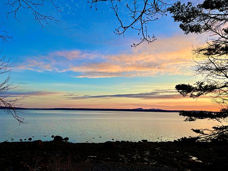 Solopgang, Ocean, Acadia, Maine, Kyst