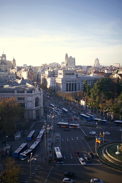 Busse, Straße, Spanien, Madrid, Himmel