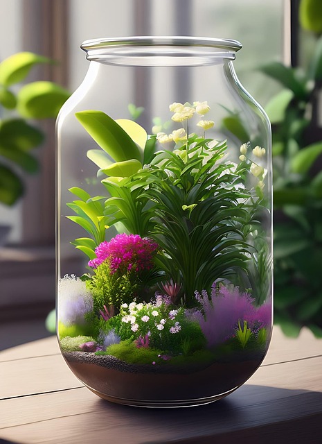 Free ai generated terrarium flowers illustration