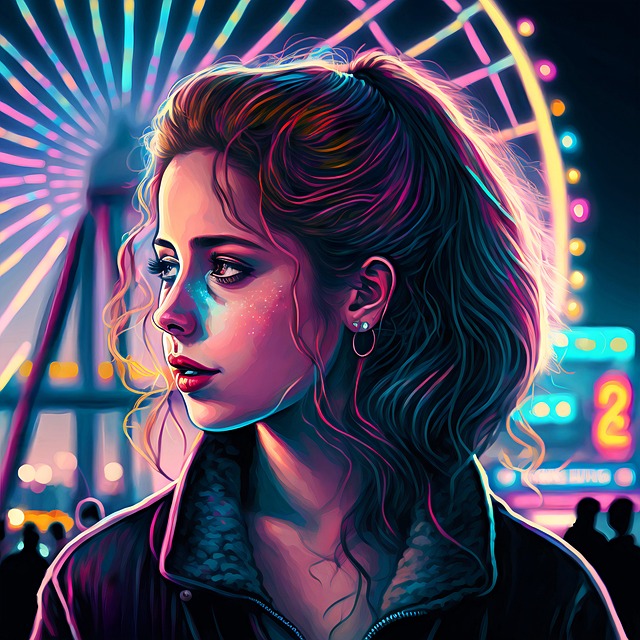 Free ai generated ferris wheel woman illustration