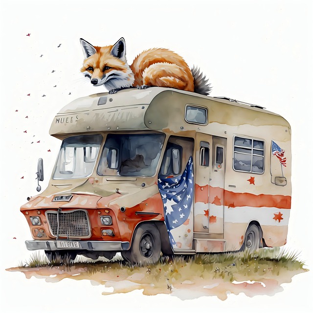 Free ai generated camper van fox illustration