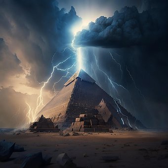 Pyramide, Lyn, Storm, Egypten, Ørken