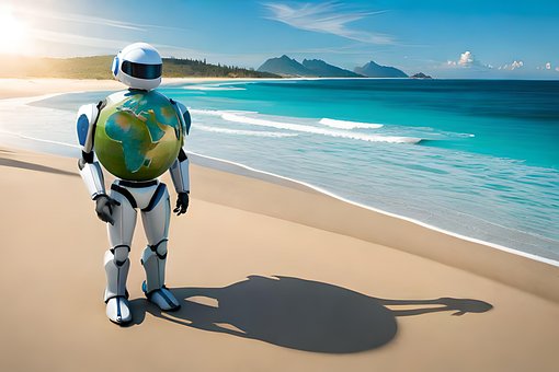 Robô, Futuro, Globo, Terra, Planeta, Mar