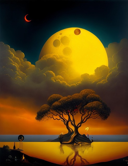 Free sci fi night moon clouds illustration