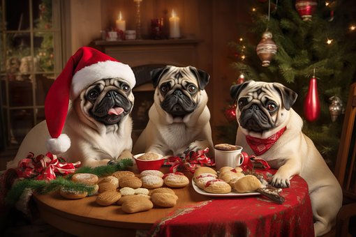 Pugs, Navidad, Galletas