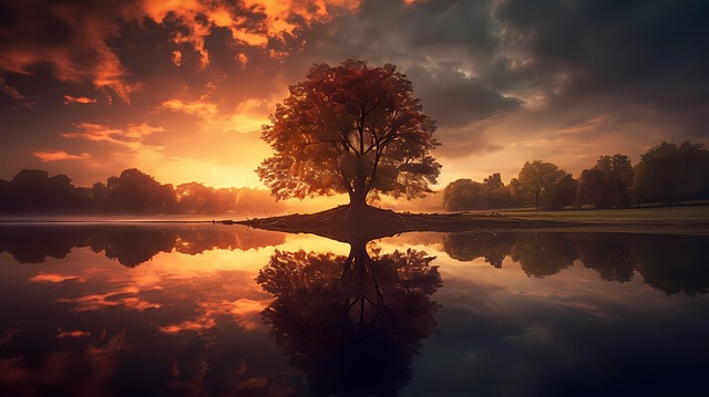 Free sunset tree green illustration