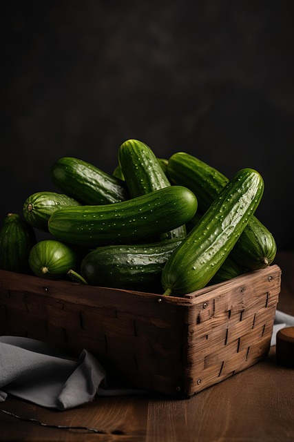 Free cucumber basket wooden box illustration