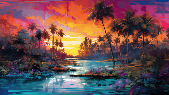 Free ai generated tropical island sunset illustration