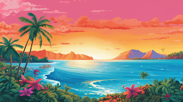 Free ai generated tropical island sunset illustration