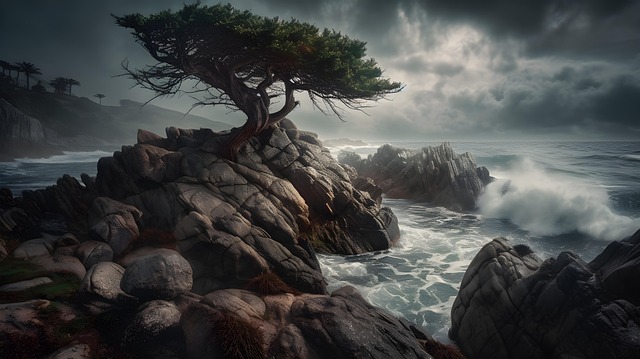 Free tree rocks strom illustration