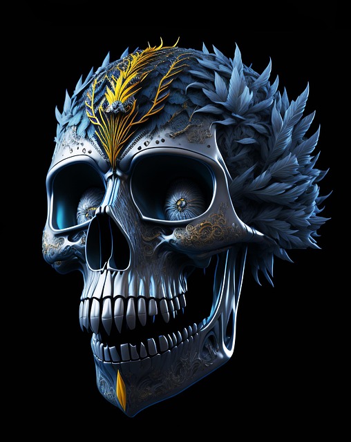 Free ai generated skull feathers illustration