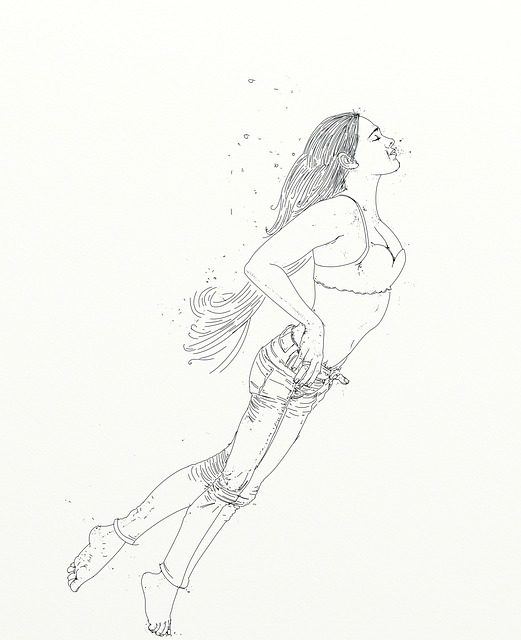 Free girl submerged swim illustration