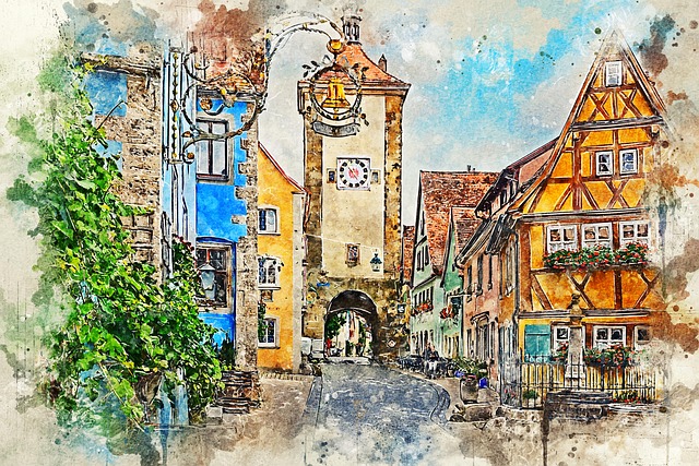 Free town tower rothenburg ob der tauber illustration