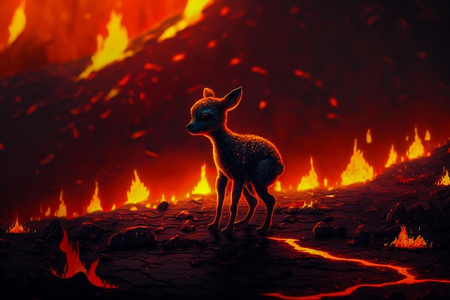 Free deer fawn fire illustration