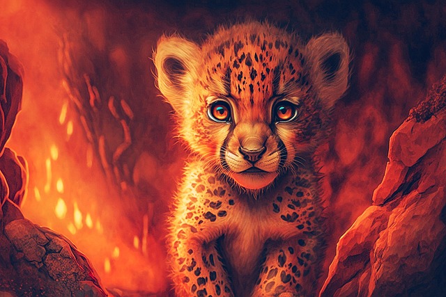 Free tiger cub fire flame illustration