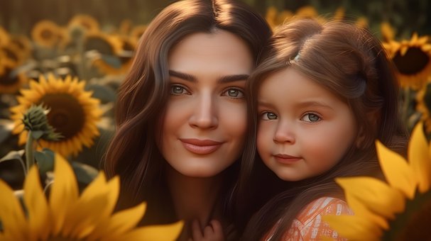 Free Ai Generated Mother And Daughter illustration and picture
