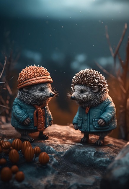 Free ai generated hedgehogs winter coat illustration