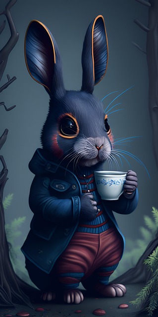 Free rabbit cup tea illustration