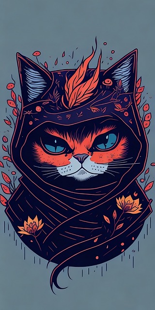 Ninja, Katze, Gesicht, Augen, Blau