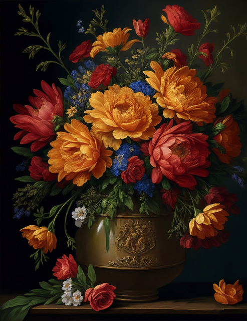 Free still life oil painting flowers illustration