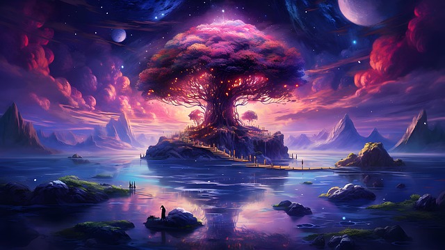 Fantasía, Planeta, Árbol, Isla