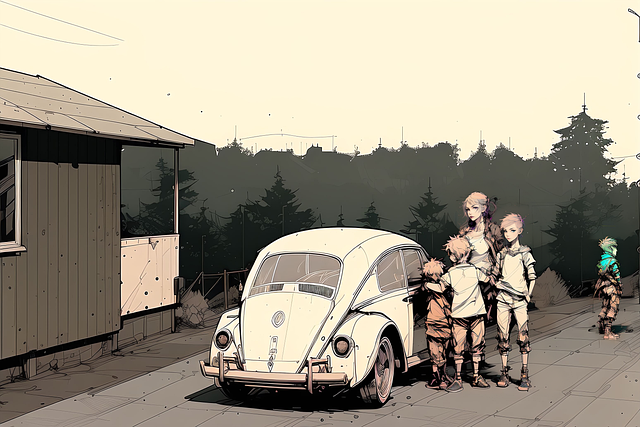 Free woman children beetle illustration
